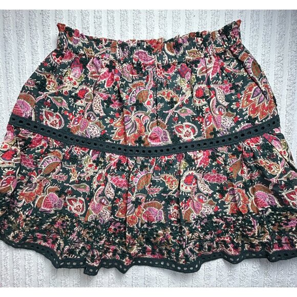 New Jennifer & Grace Elastic Waist Mini Skirt Medium Green Paisley CT2481M $69 - Picture 1 of 9